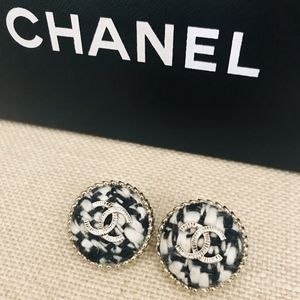 Chanel Vintage/NEW  button earring studs Tweed